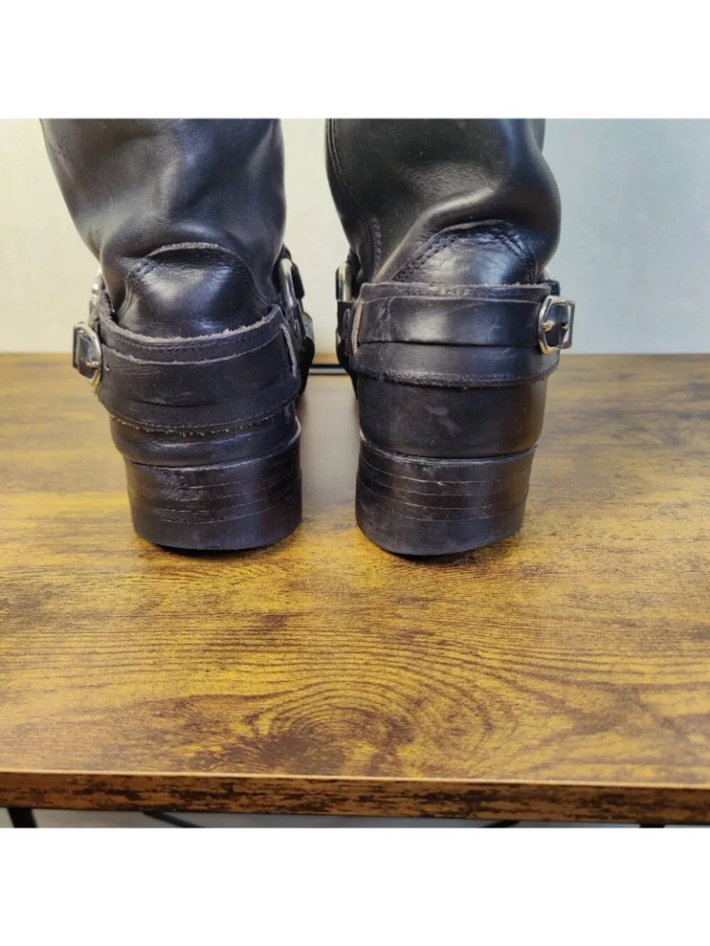FRYE 10M Harness Boots Black Leather USA Biker MOTO Neoprene Oil Resistant